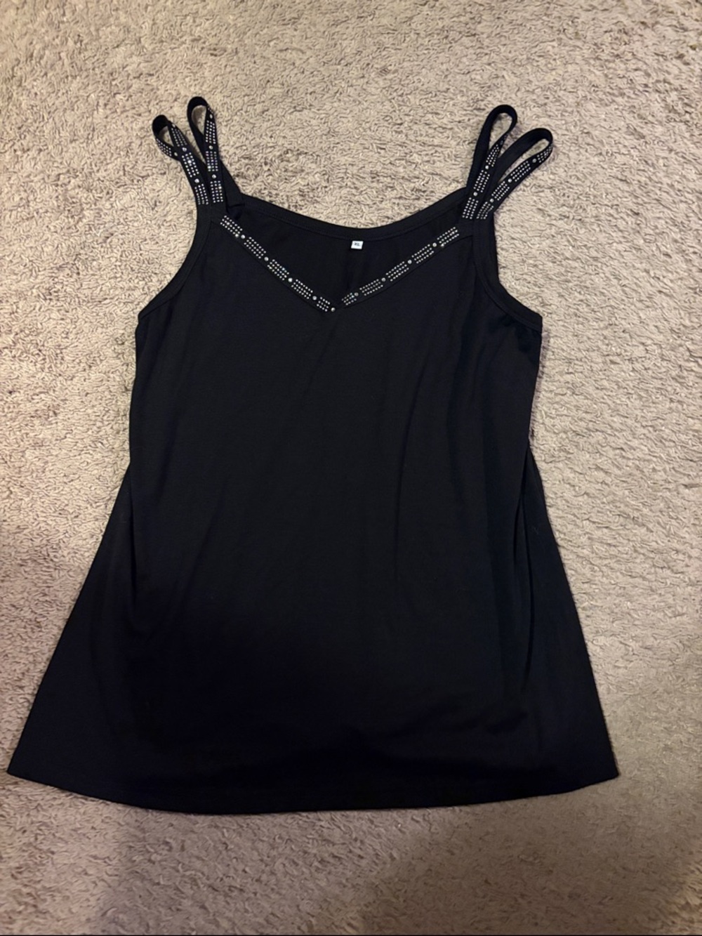 Black Women's Double-Strap Camisole with Stud Detail